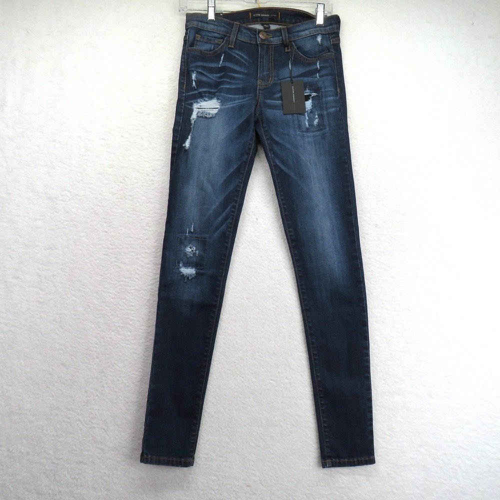 Flying Monkey Jeans Womens 26 Blue Distressed Skinny Stretch Dark Wash Made USA